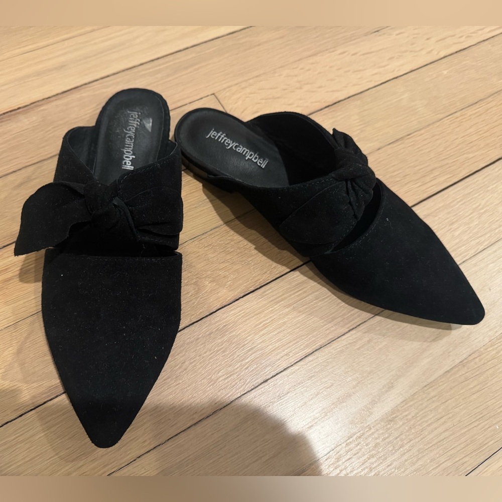 Jeffrey Campbell Black Suede Mules with Bow
